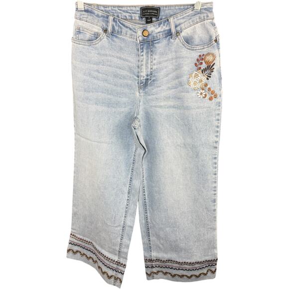 G by Giuliana Embroidered Crop Jeans Size 4 NWT Boho Floral Denim Blue Raw Hem - Picture 1 of 10